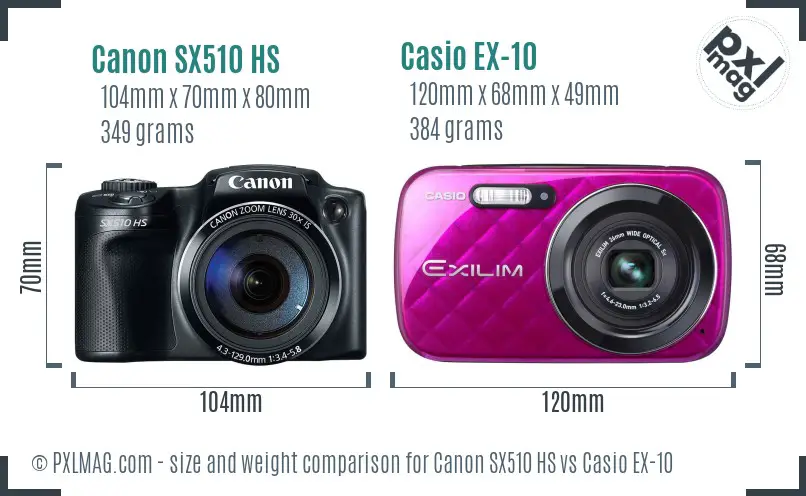 Canon SX510 HS vs Casio EX-10 size comparison