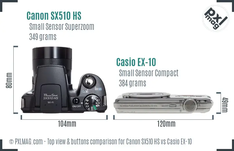 Canon SX510 HS vs Casio EX-10 top view buttons comparison