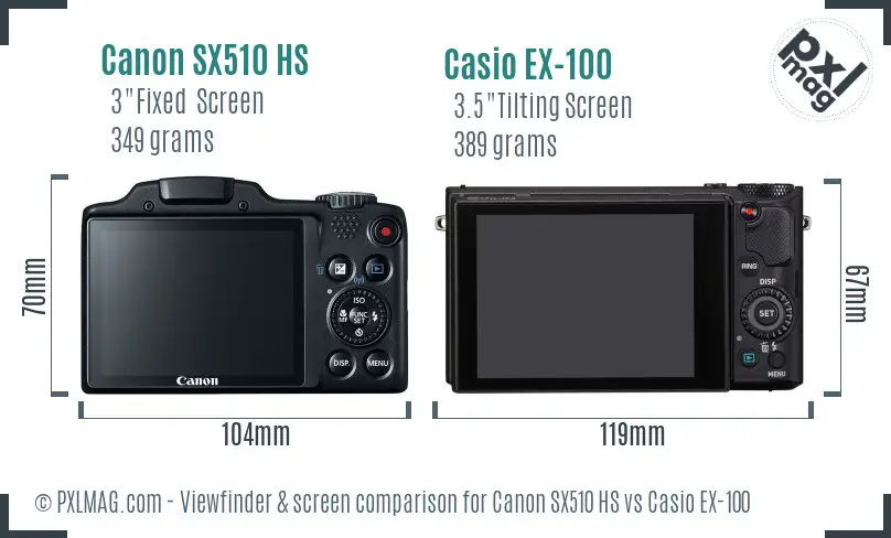 Canon SX510 HS vs Casio EX-100 Screen and Viewfinder comparison