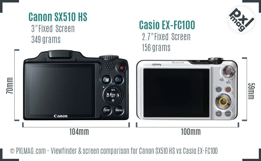 Canon SX510 HS vs Casio EX-FC100 Screen and Viewfinder comparison