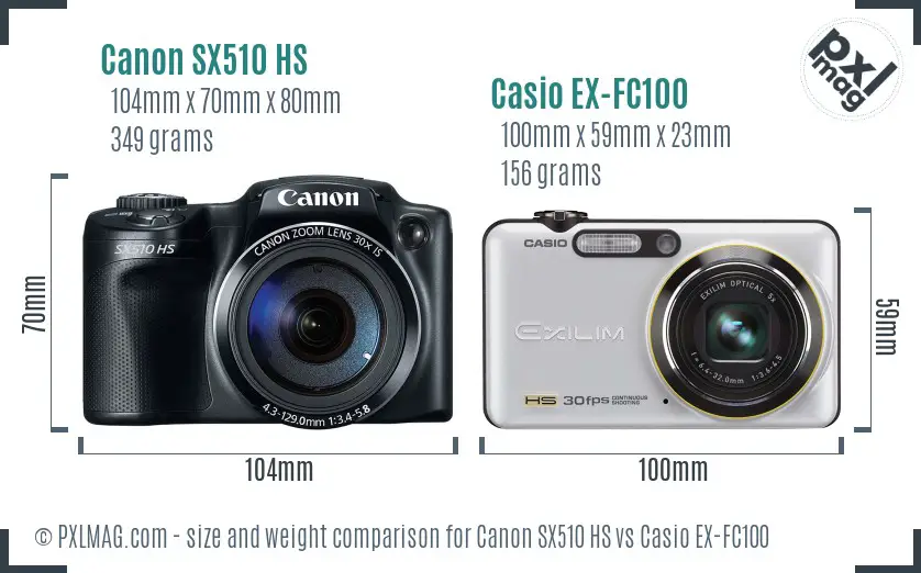 Canon SX510 HS vs Casio EX-FC100 size comparison