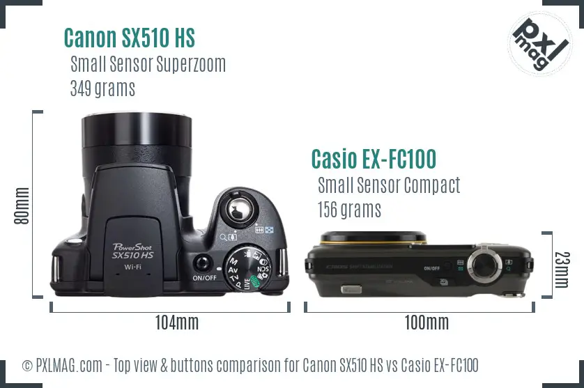 Canon SX510 HS vs Casio EX-FC100 top view buttons comparison