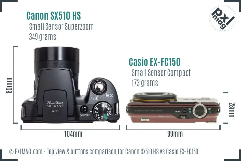 Canon SX510 HS vs Casio EX-FC150 top view buttons comparison