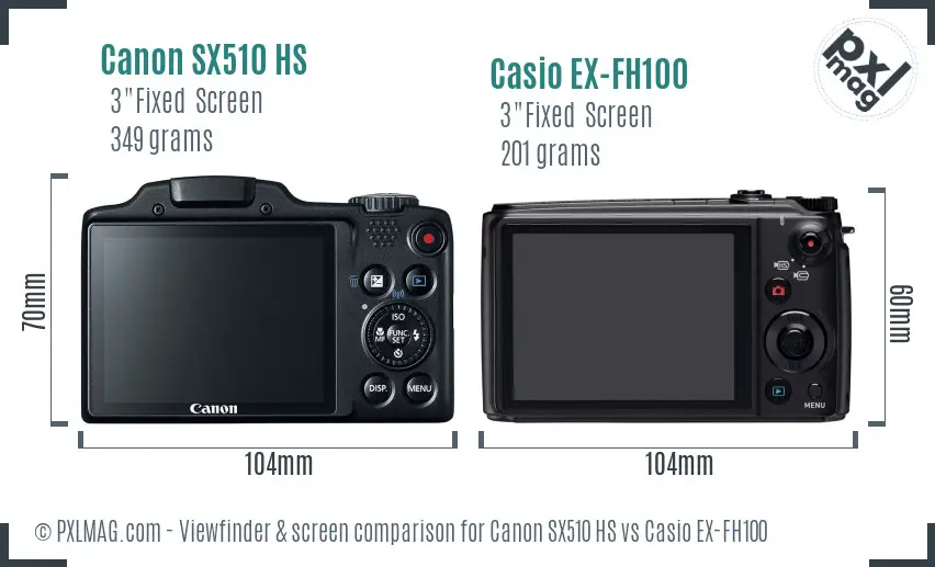 Canon SX510 HS vs Casio EX-FH100 Screen and Viewfinder comparison