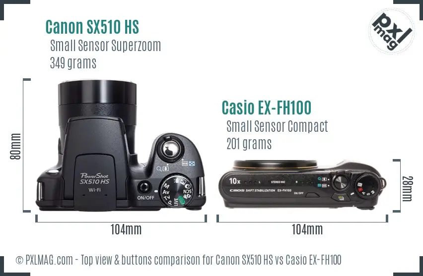 Canon SX510 HS vs Casio EX-FH100 top view buttons comparison