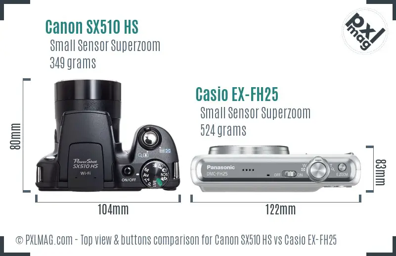 Canon SX510 HS vs Casio EX-FH25 top view buttons comparison