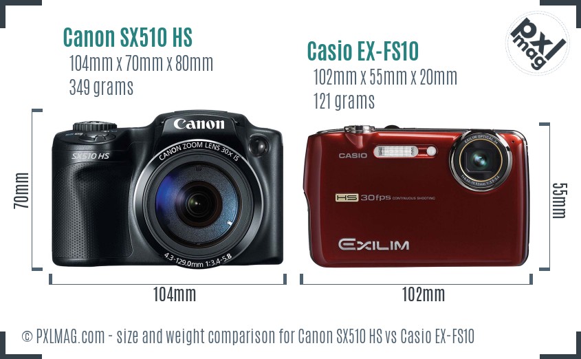 Canon SX510 HS vs Casio EX-FS10 size comparison