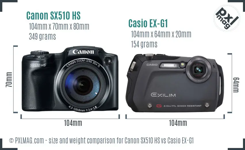 Canon SX510 HS vs Casio EX-G1 size comparison