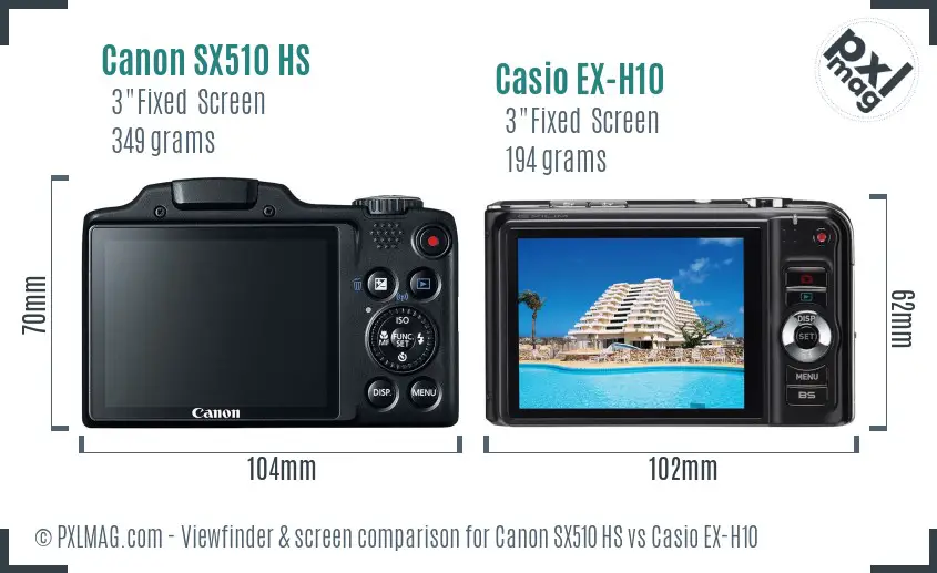 Canon SX510 HS vs Casio EX-H10 Screen and Viewfinder comparison