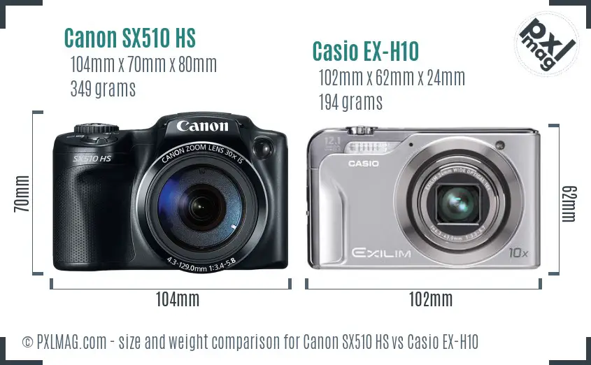 Canon SX510 HS vs Casio EX-H10 size comparison