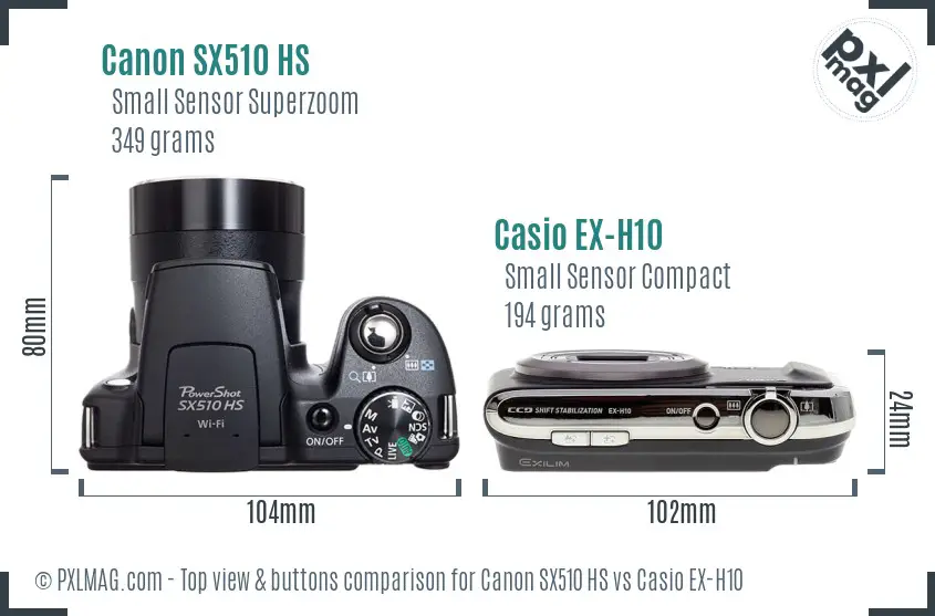 Canon SX510 HS vs Casio EX-H10 top view buttons comparison