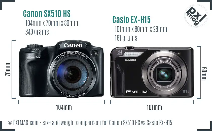 Canon SX510 HS vs Casio EX-H15 size comparison