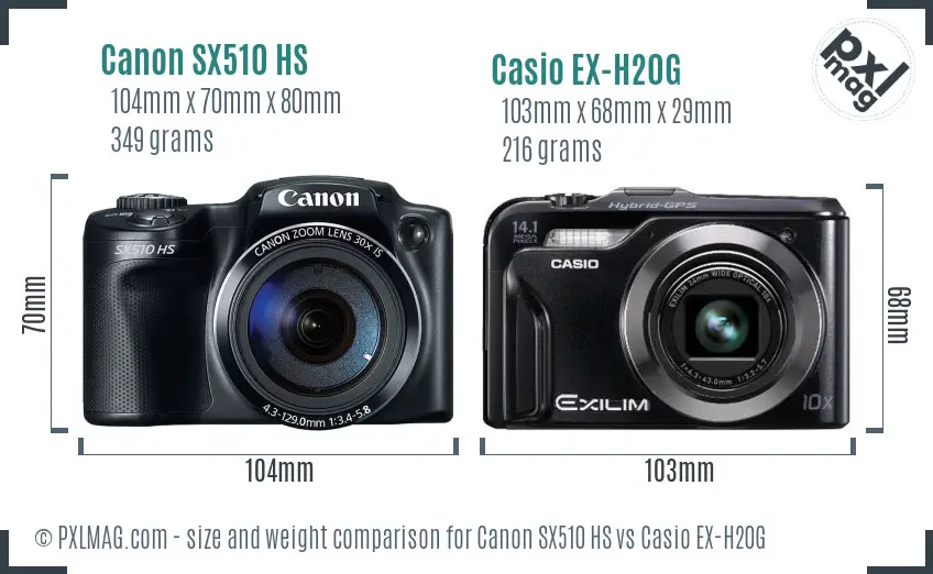 Canon SX510 HS vs Casio EX-H20G size comparison