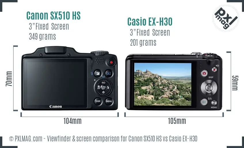 Canon SX510 HS vs Casio EX-H30 Screen and Viewfinder comparison