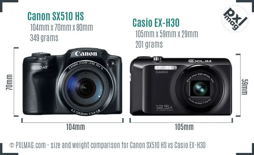 Canon SX510 HS vs Casio EX-H30 size comparison