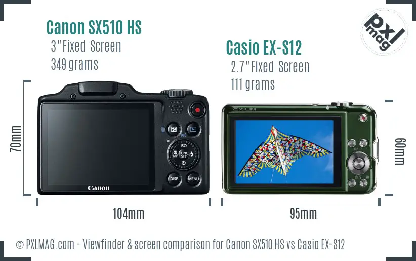 Canon SX510 HS vs Casio EX-S12 Screen and Viewfinder comparison