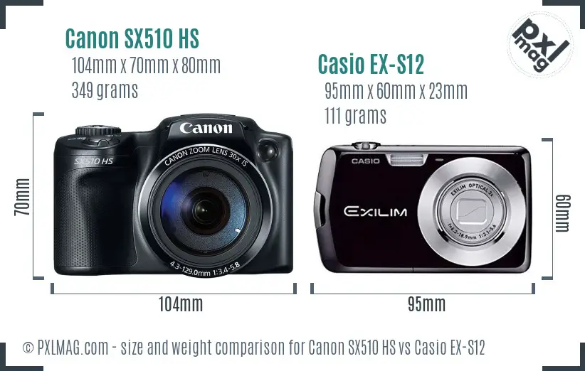 Canon SX510 HS vs Casio EX-S12 size comparison
