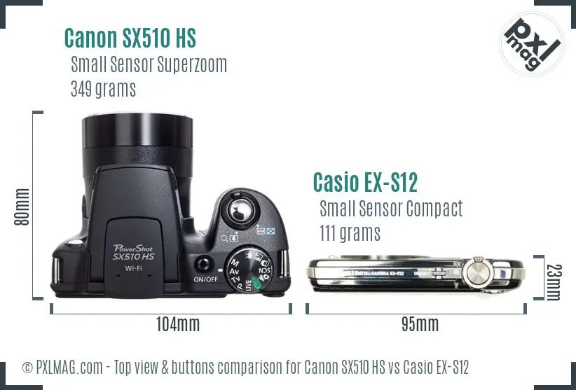 Canon SX510 HS vs Casio EX-S12 top view buttons comparison
