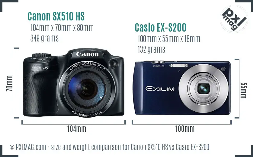 Canon SX510 HS vs Casio EX-S200 size comparison