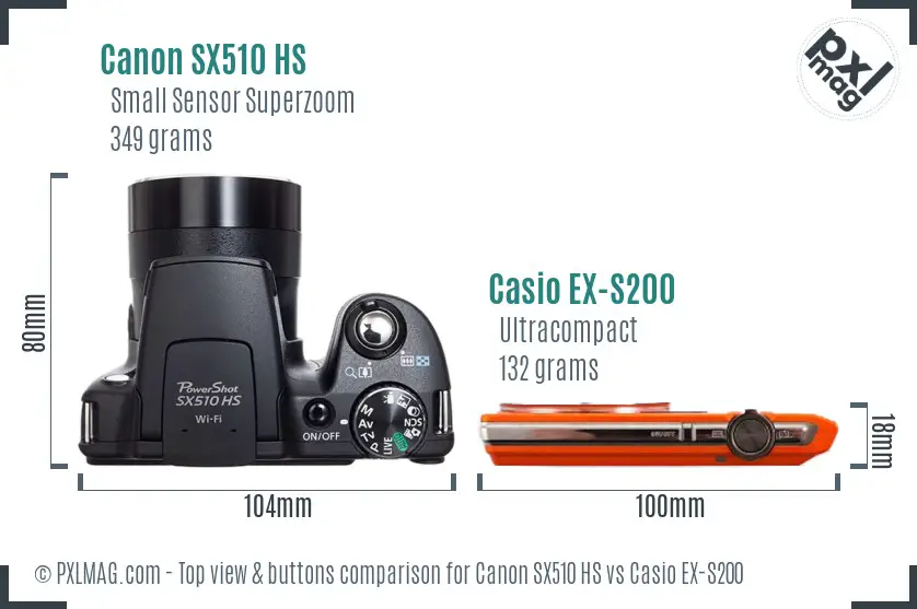 Canon SX510 HS vs Casio EX-S200 top view buttons comparison