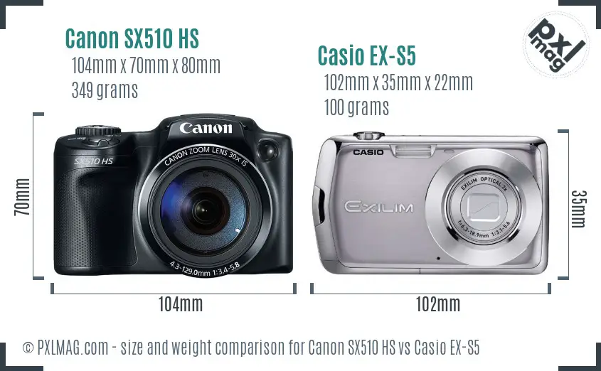 Canon SX510 HS vs Casio EX-S5 size comparison