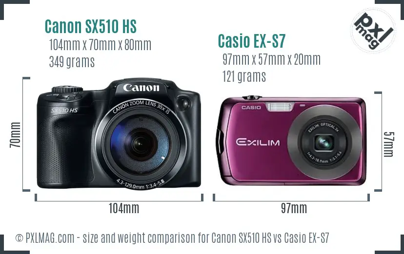 Canon SX510 HS vs Casio EX-S7 size comparison