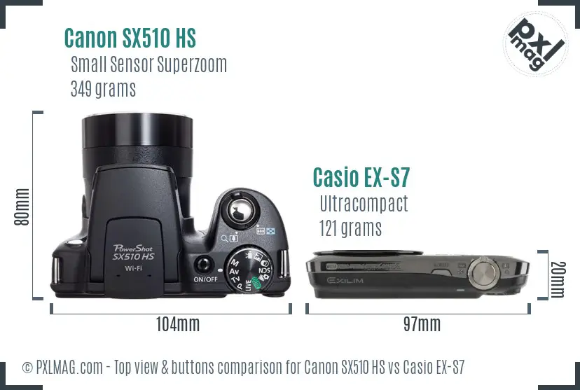 Canon SX510 HS vs Casio EX-S7 top view buttons comparison