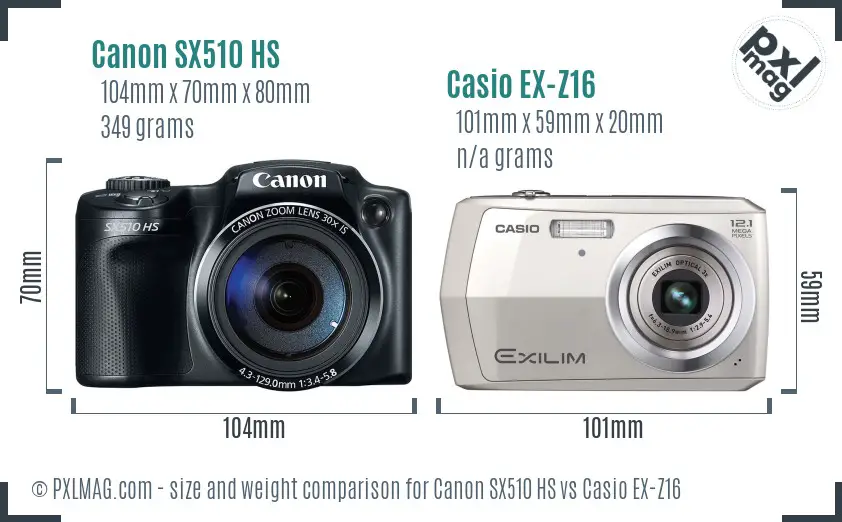 Canon SX510 HS vs Casio EX-Z16 size comparison