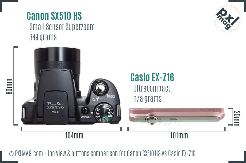 Canon SX510 HS vs Casio EX-Z16 top view buttons comparison