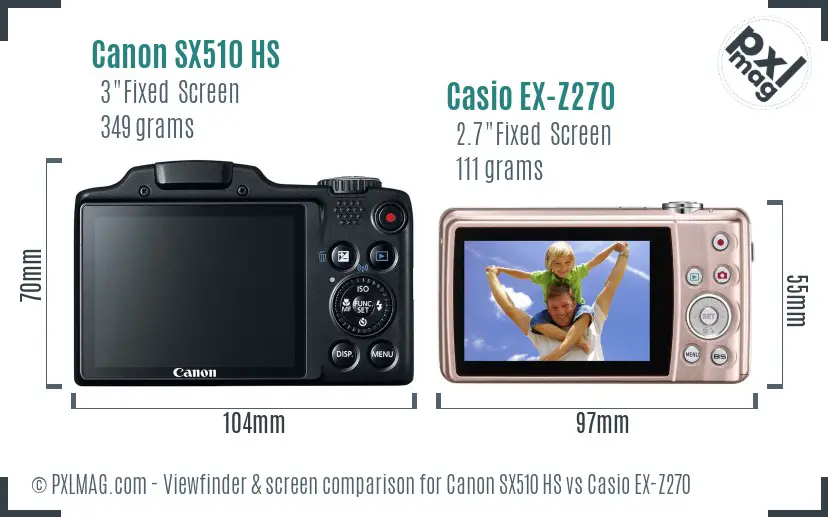 Canon SX510 HS vs Casio EX-Z270 Screen and Viewfinder comparison