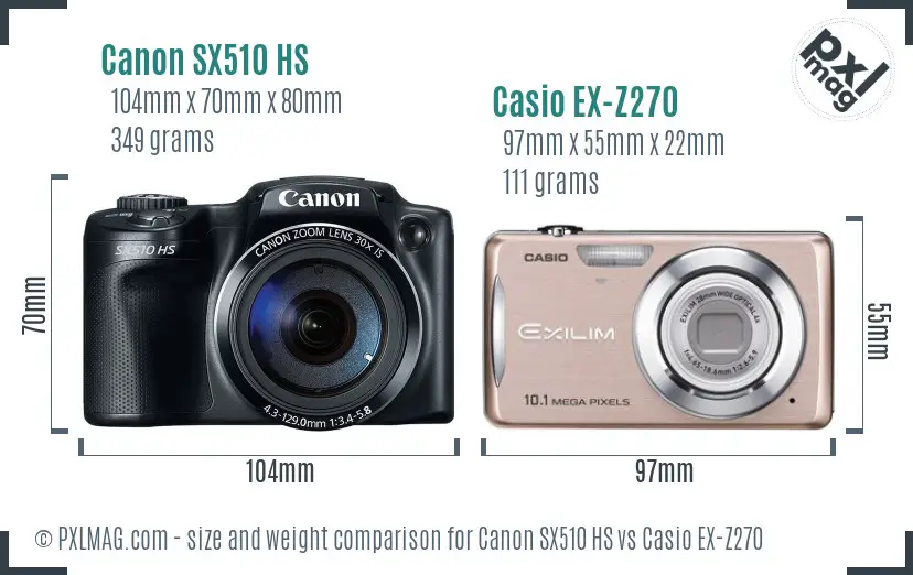 Canon SX510 HS vs Casio EX-Z270 size comparison