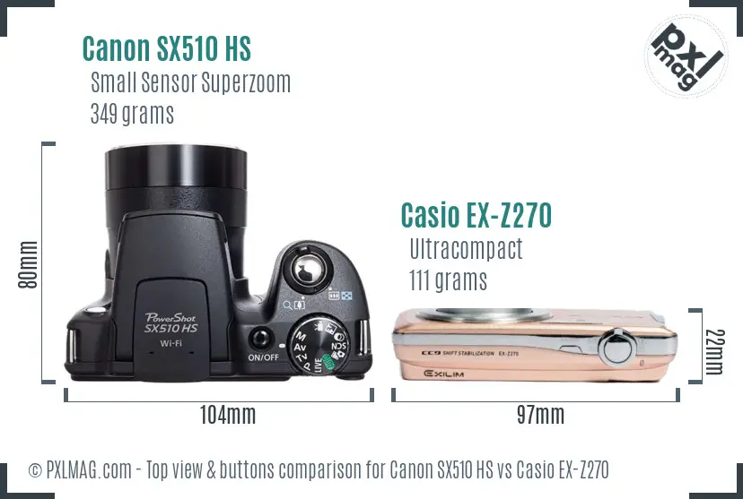 Canon SX510 HS vs Casio EX-Z270 top view buttons comparison