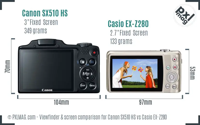 Canon SX510 HS vs Casio EX-Z280 Screen and Viewfinder comparison