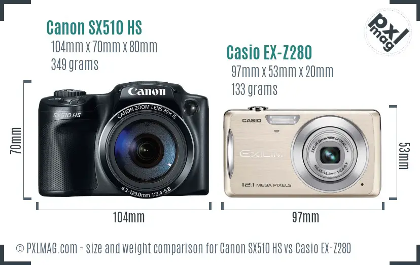 Canon SX510 HS vs Casio EX-Z280 size comparison