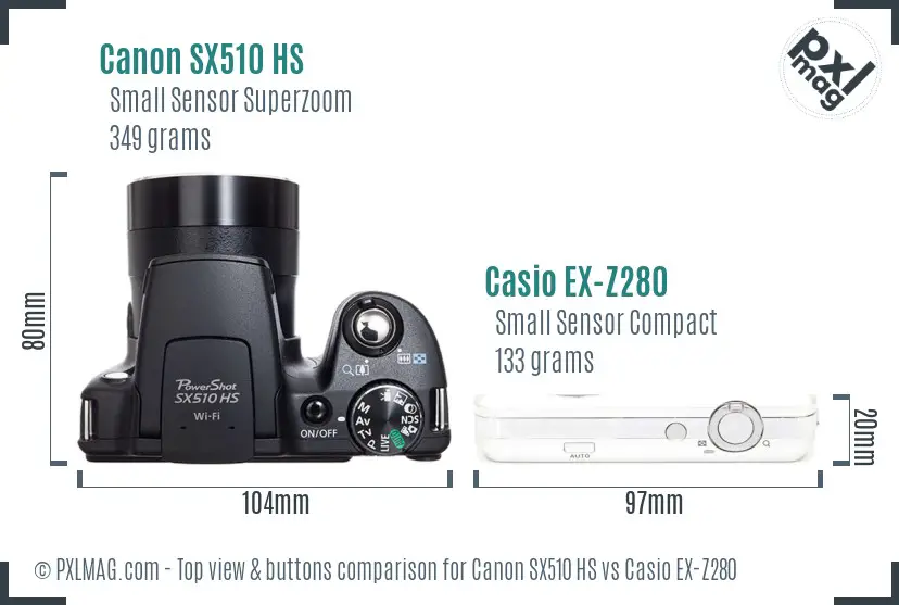 Canon SX510 HS vs Casio EX-Z280 top view buttons comparison