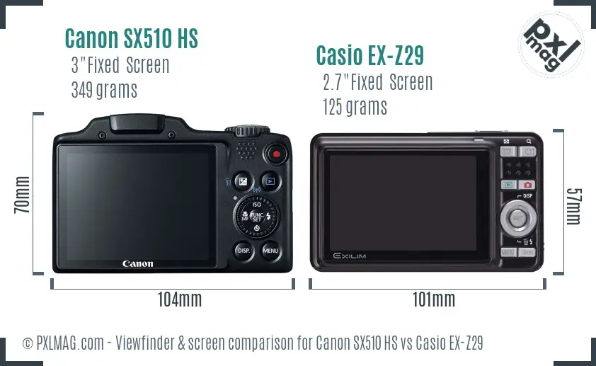 Canon SX510 HS vs Casio EX-Z29 Screen and Viewfinder comparison Canon SX510 HS vs Casio EX-Z29 Screen and Viewfinder comparison