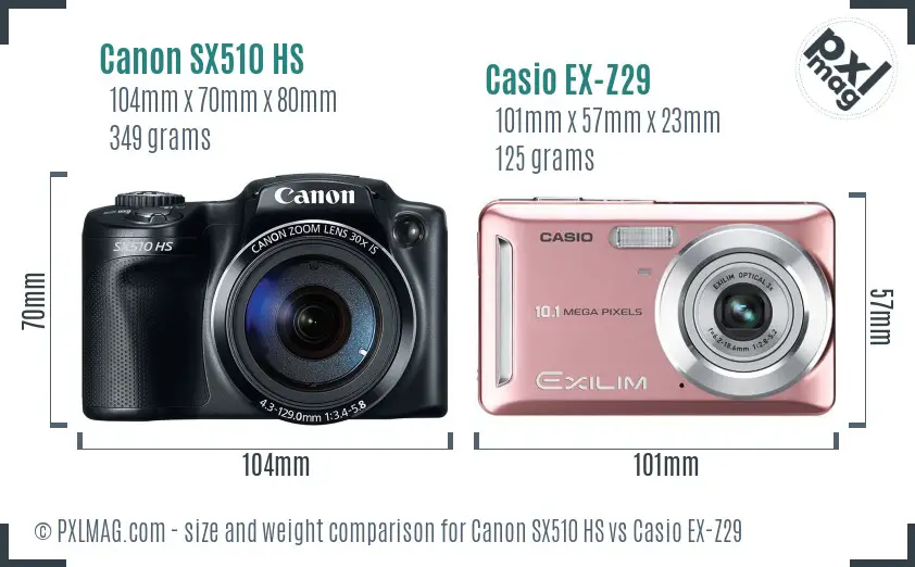 Canon SX510 HS vs Casio EX-Z29 size comparison Canon SX510 HS vs Casio EX-Z29 size comparison