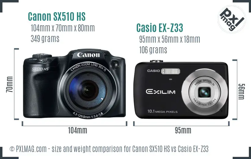 Canon SX510 HS vs Casio EX-Z33 size comparison