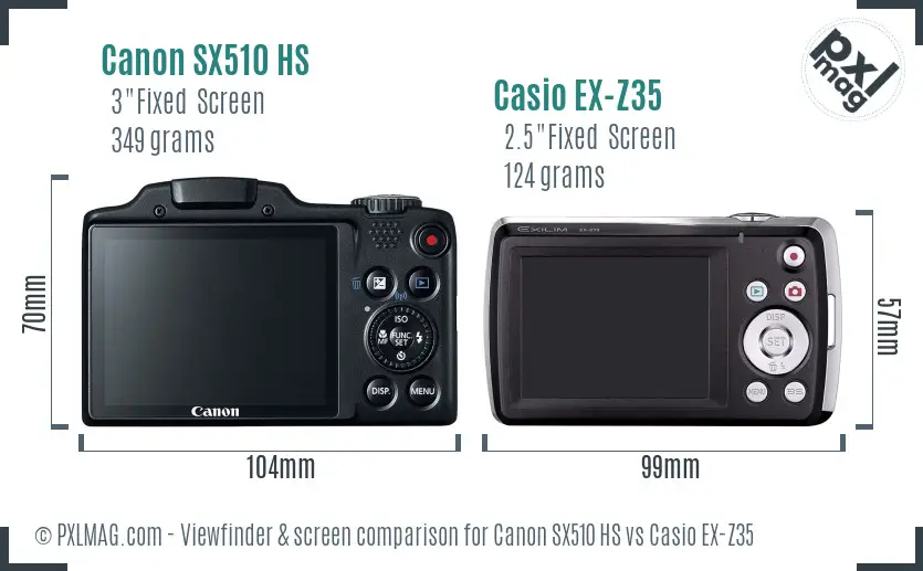 Canon SX510 HS vs Casio EX-Z35 Screen and Viewfinder comparison