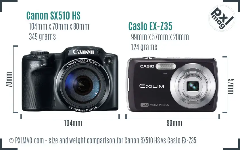 Canon SX510 HS vs Casio EX-Z35 size comparison