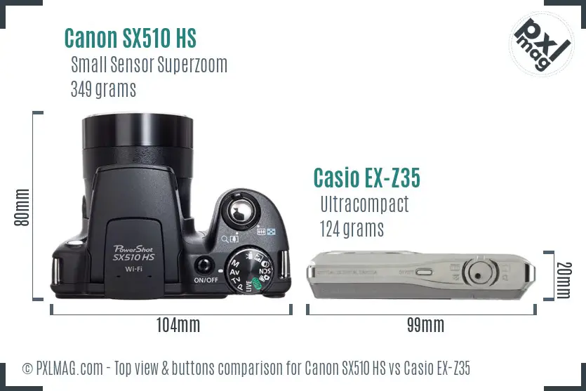 Canon SX510 HS vs Casio EX-Z35 top view buttons comparison
