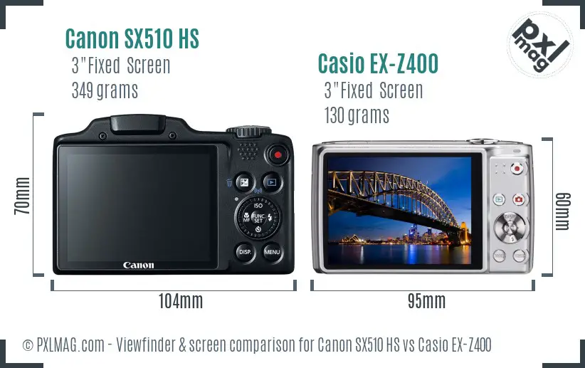 Canon SX510 HS vs Casio EX-Z400 Screen and Viewfinder comparison