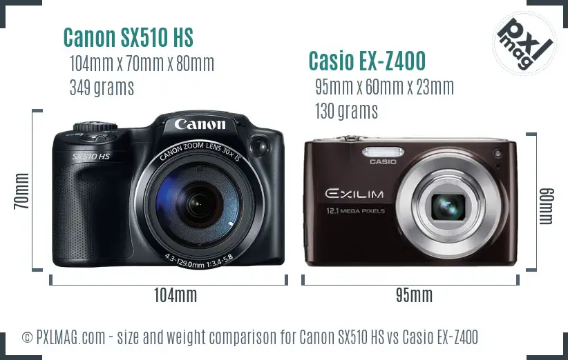 Canon SX510 HS vs Casio EX-Z400 size comparison