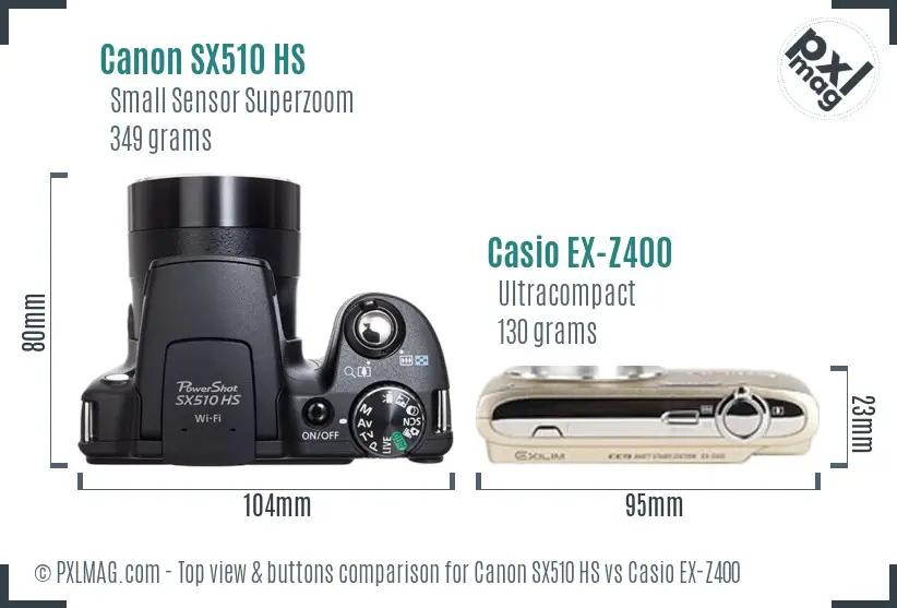 Canon SX510 HS vs Casio EX-Z400 top view buttons comparison