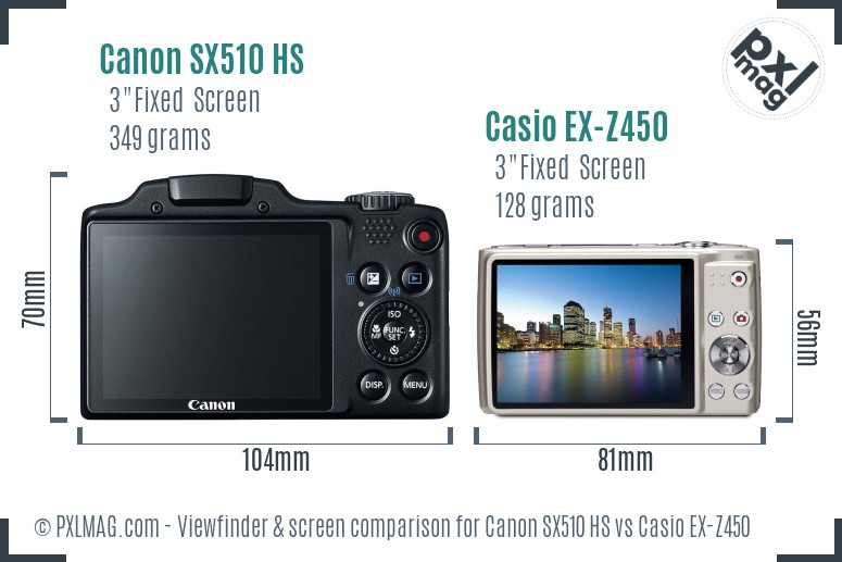 Canon SX510 HS vs Casio EX-Z450 Screen and Viewfinder comparison