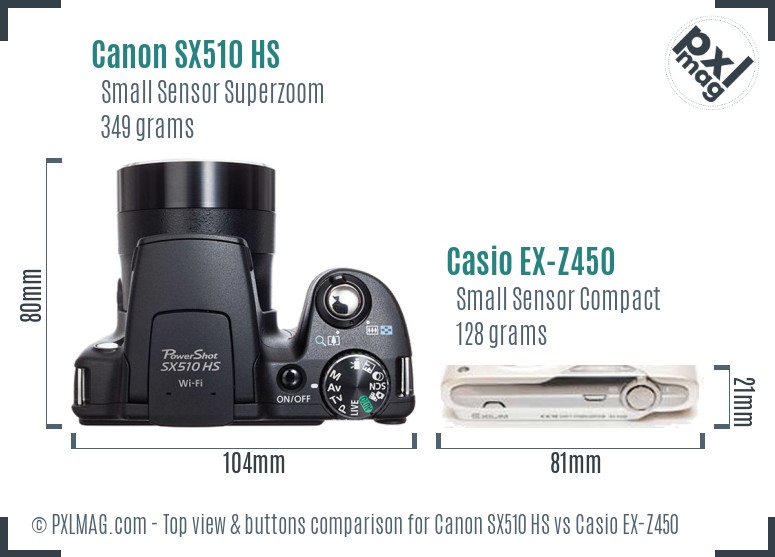 Canon SX510 HS vs Casio EX-Z450 top view buttons comparison