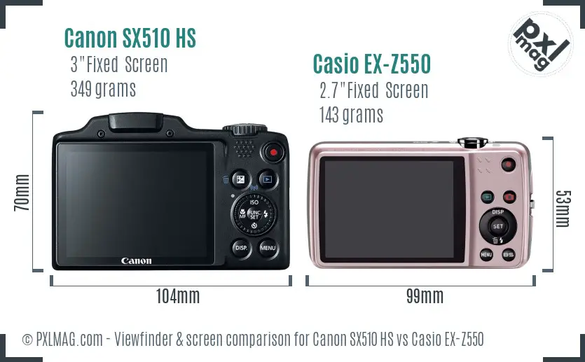 Canon SX510 HS vs Casio EX-Z550 Screen and Viewfinder comparison