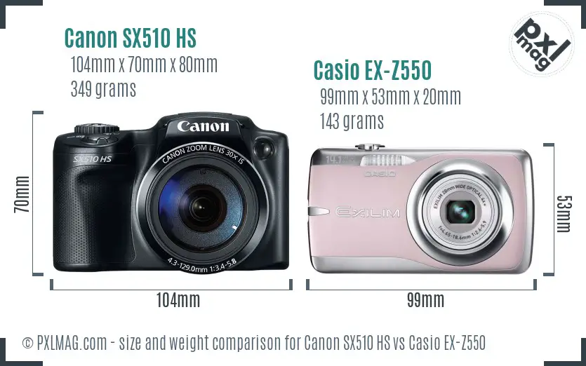 Canon SX510 HS vs Casio EX-Z550 size comparison