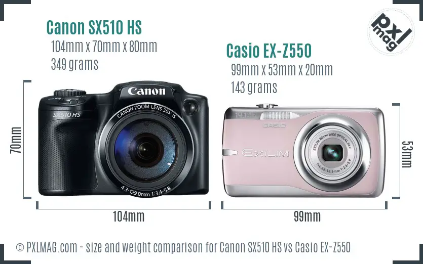 Canon SX510 HS vs Casio EX-Z550 size comparison Canon SX510 HS vs Casio EX-Z550 size comparison