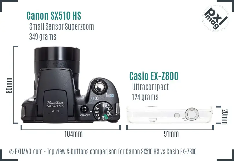 Canon SX510 HS vs Casio EX-Z800 top view buttons comparison